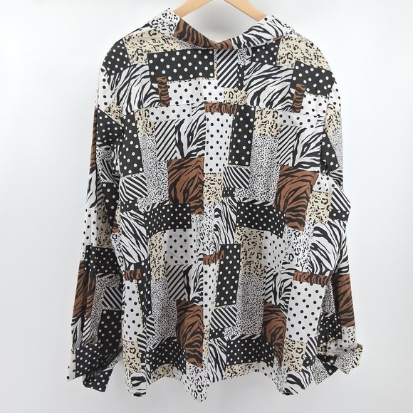 Ashley Stewart Womens Patchwork Animal Print Button Down Shirt Plus Size New28 - Picture 9 of 13